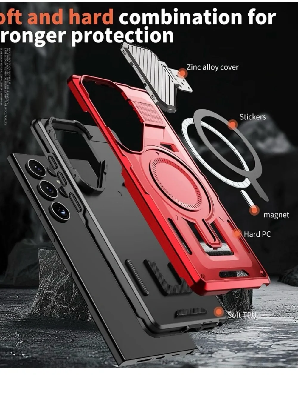 Red Magnetic Rugged Case with camera lens cover for Samsung Galaxy S24 S25 new